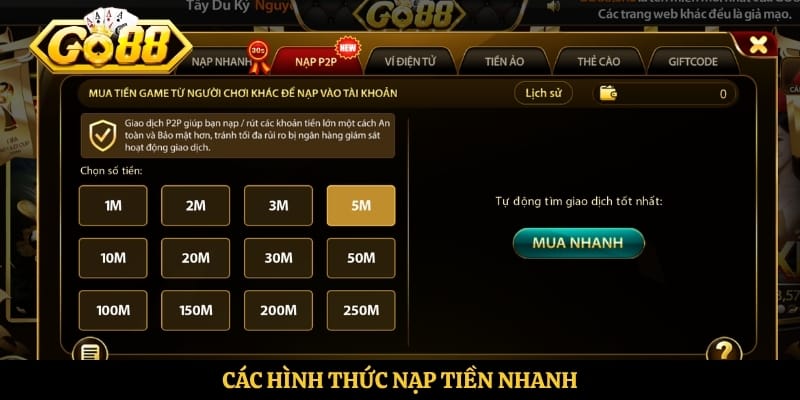 Các hình thức nạp tiền nhanh