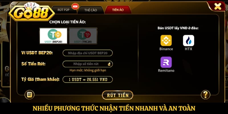 Nhiều phương thức nhận tiền nhanh và an toàn