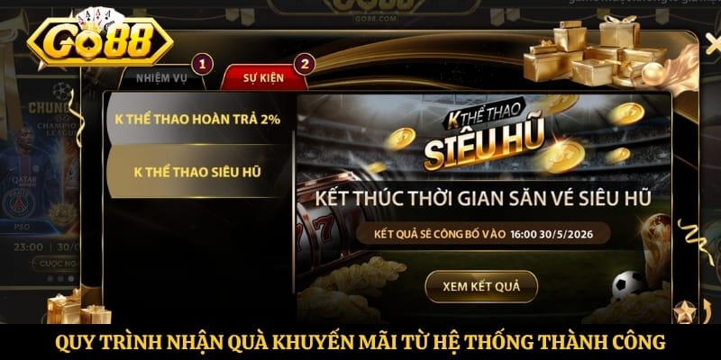 Quy trình nhận quà khuyến mãi từ hệ thống thành công